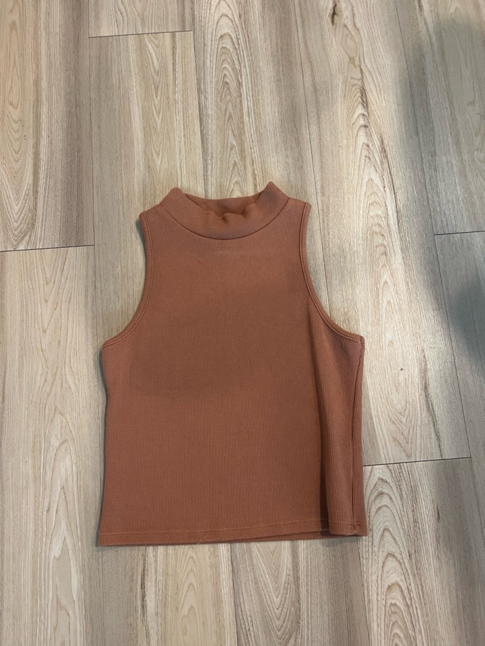 Ribbed Sleeveless Mock Neck Tank Top - Rust
